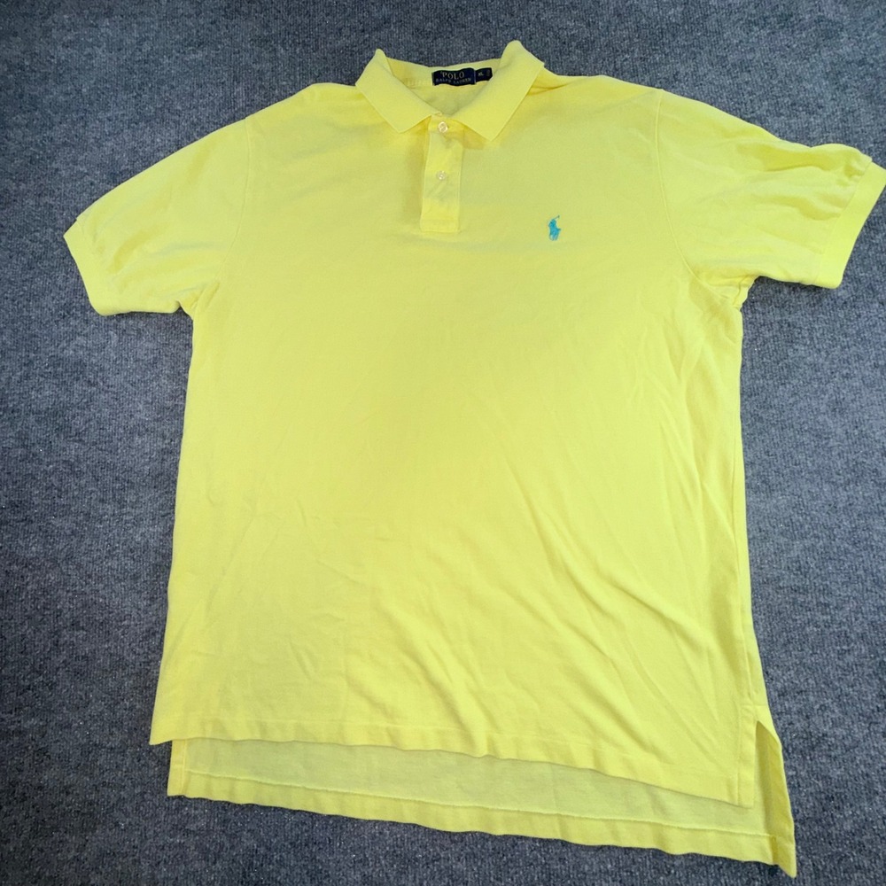Polo Ralph Lauren Mens XL Yellow Short Sleeve Pique Polo Shirt Turquoise Pony